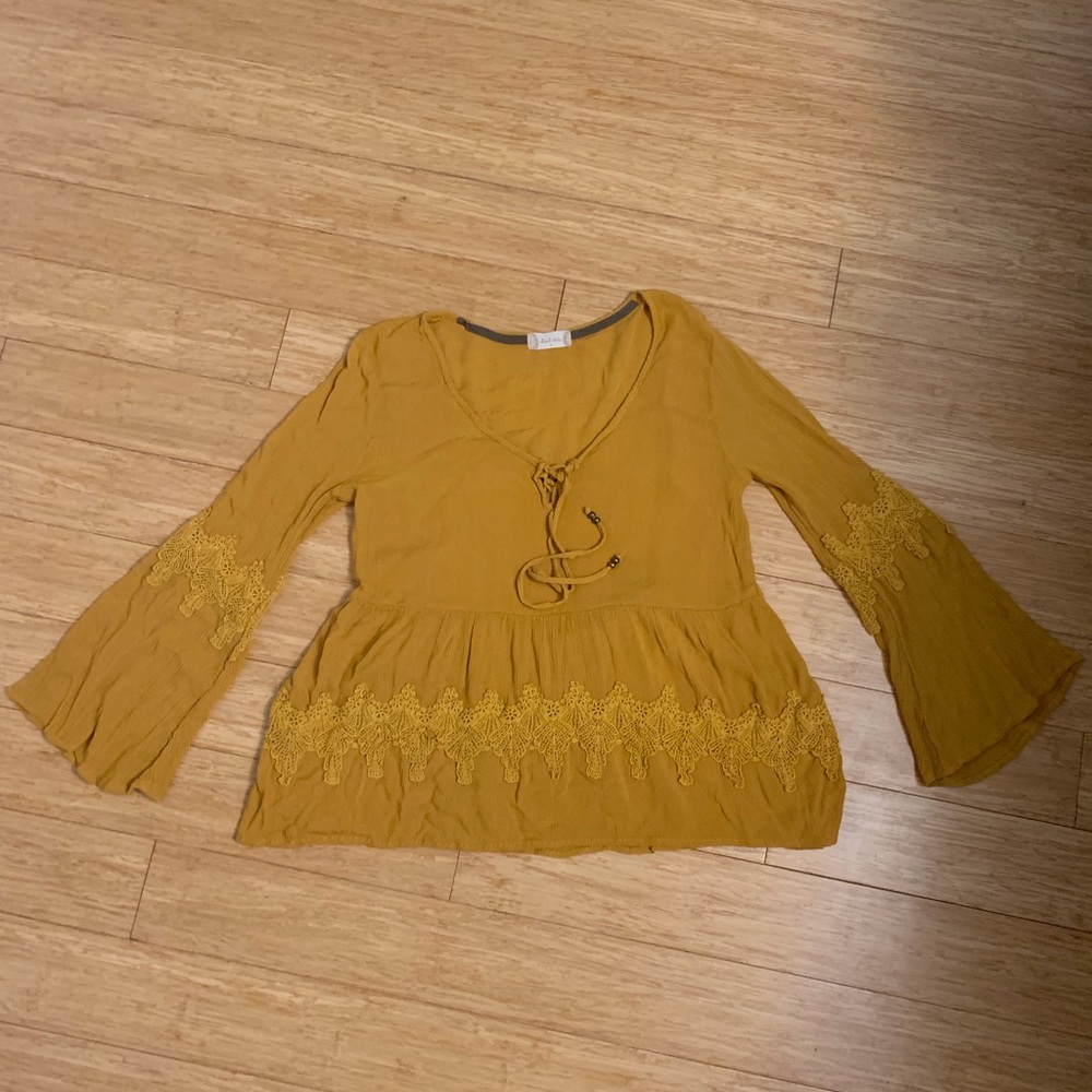 Altar’d State Bell Sleeve Shirt with Lace Detail, Small